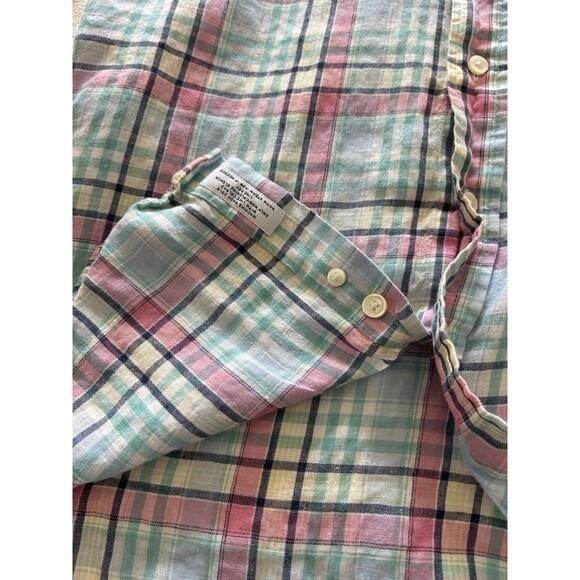 Brooks Brothers Mens Medium All Irish Linen Button Down Shirt Pastel Plaid - Picture 7 of 12